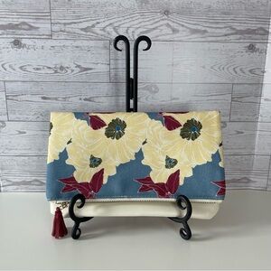 Anthropology Rachel Pally Reversible Folded Blue and Yellow Floral Clutch